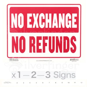 NO EXCHANGE NO REFUNDS Sign 9x12" inch Plastic Business Retail No Refund Signage - Picture 1 of 2