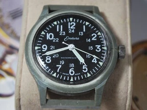 Vintage 1960s ENDURA Manual Wind Men's Military Watch --For Repair /Parts - Picture 1 of 9