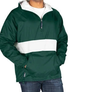 Ohio University Mens XL Charles River Hooded Pullover Green White Qtr Zip Rugby - Picture 1 of 8