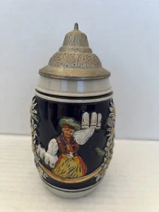 Gerz Handarbeit Bierseidel Bierstein W Germany Zinndeckel 6,5'' - Bild 1 von 8