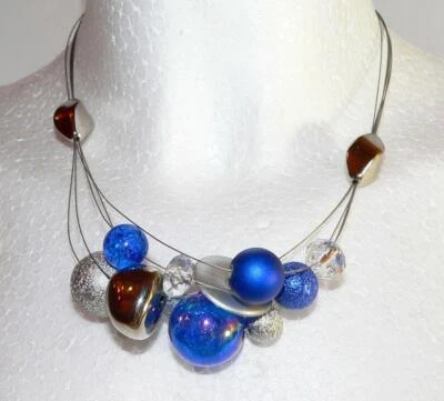 Halsreif Halskette Collier Statement fünfreihig silber blau dunkelblau  302g - Bild 1 von 4