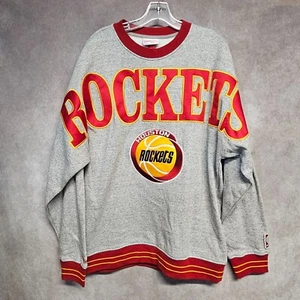 NWT Mitchell & Ness Houston Rockets Fleece Big Logo AOP Crewneck Sweater L $110 - Picture 1 of 8