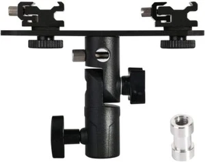Double Flash Bracket Hot Shoe Speedlight Stand Umbrella Holder 1/4" to 3/8'' - Picture 1 of 7