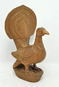 Antique Wooden Peacock Figurine Statue Original Old Hard Wood Very Fine Carved - Picture 1 of 7