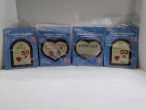 4 VINTAGE 1987 ASSORTED HOBBY KRAFT COUNTED CROSS STITCH KITS W/ WOODEN FRAMES - Picture 1 of 6