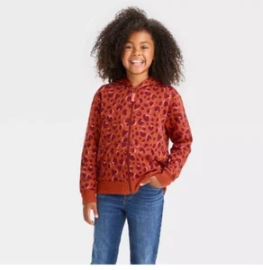 Girls' Zip-Up Fleece Hoodie Sweatshirt - Cat & Jack™ Chestnut Orange XS Size 4-5 - Picture 1 of 8