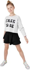 happy nation Girls Sweatshirt & Ruffle Skirt , Free To Be, Gray, Medium (10) - Picture 1 of 5