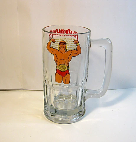 Vintage 1985 WWF HULK HOGAN Glass Drinking Beer Mug WCW NWO Wreastling Cover