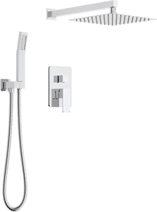 Shower Faucet Set - 12 Inch Rainfall Shower Head with Handheld Spray, Wall Mount - Picture 1 of 12