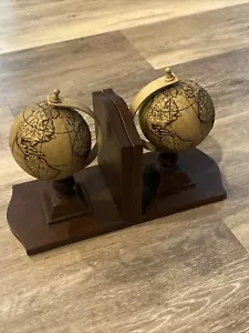 World Map Globe Bookends Spinning Wood Base, 2.1 lbs each, Home Interiors - Picture 1 of 6