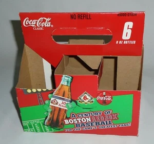 Portabotellas de cartón Coca-Cola 2001 Red Sox 100 temporadas Boston Coca Cola paquete de 6 unidades - Imagen 1 de 5