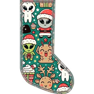 Flannel Christmas Stockings, Alien Stocking, Festive Deco, Xmas Mantel Decor - Picture 1 of 3
