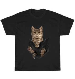 Brown Cat Sits in Pocket Cats Kitten Pet Animal Lover T-Shirt Unisex Tee Gift - Picture 1 of 4