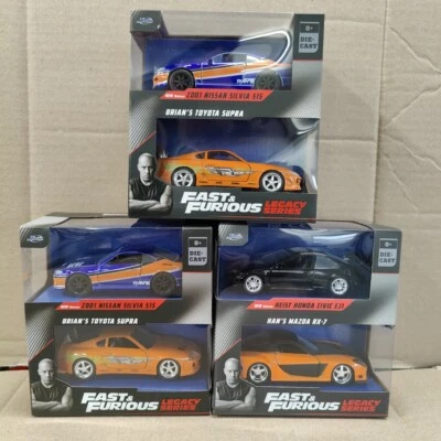 (LOT of 3) Jada Fast and Furious Supra, Heist Civic Black EJ1, RX7,  Silvia S15 - Image 1 of 4