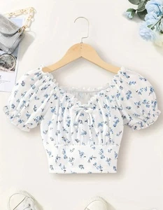 GIRLS FLORAL PUFF SLEEVE top size 8 - Picture 1 of 4