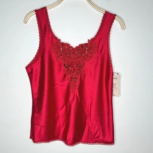 Cinema Etoile Red Satin Lace Sequin Tank Top Camisole Y2k Sz Medium - Picture 1 of 9