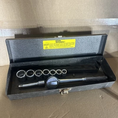 Vintage Stanley USA Workmaster 10 Pc Ratchet Socket Set 3/8” Dr. SAE 7/16-13/16” - Image 1 of 4