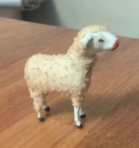 Vintage Antik Wolliges Putz Schaf Germany Stockbeine Krippe Schaf - Bild 1 von 5