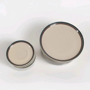 VINTAGE Pfaltzgraff MCM Steinzeug WACHOLDER 6 / Teller 6 / Untertassen (1990er) USA - Bild 1 von 15