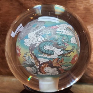 Vintage Reverse Hand Painted Chinese Round Glass 118mm Diameter / 2.7kg - Picture 1 of 14