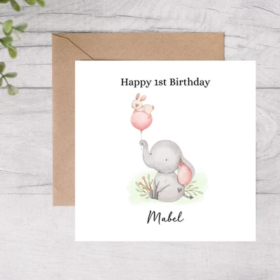 Personalised 1st Birthday Card For Girls, First Birthday Card Niece Daughter Sis - Image 1 of 4