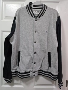 PENGUIN Men's Varsity Gray & Black Rib Knit Button Closure Bomber Jacket Sz L - Picture 1 of 8