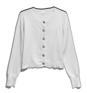 Cyrus, Winter White Waist Length Cardigan Sweater with Gold Buttons, size L - Picture 1 of 4