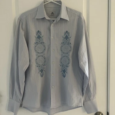 Envy Evolution 男式长袖纽扣浅蓝色衬衫刺绣 M 码 — 第 1/4 张图片
