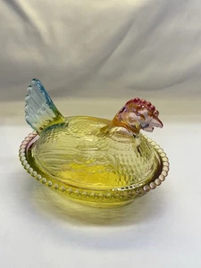 Large Multi Color Glass Hen On Nest Candy / Trinket Dish - Picture 1 of 8
