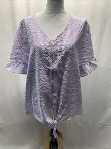 Chic Soul Damenbluse 2X lila weiß Seersucker vorne zum Binden Kurzarm Oberteil - Bild 1 von 12