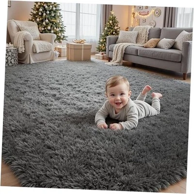 Alfombras de área 8x10 para sala de estar: alfombras gris peludo mullido ultra suaves para dormitorio,  Foto 1 de 4