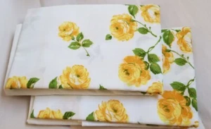 Vintage West Point Pepperell 2 Pillowcases Yellow Roses No-Iron Irregular  - Picture 1 of 7