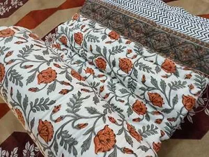 Jaipur Block Print Reversible Quilt Warm Blanket Bedding Quilt Kantha Quilt - Picture 1 of 13