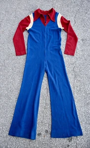 Vintage 70s Flare Bottom Jumpsuit Full Zip Women's Small Bell bottom coveralls - Picture 1 of 14