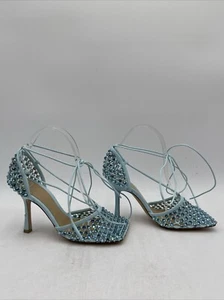 Bottega Veneta Sparkle Embellished Ankle Strap Heel Pumps Pale Blue Size 38 - Picture 1 of 9