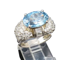 925 Sterling Silver  Vintage Sparkly Blue & White Topaz Ring Sz 7  RG25389 - Picture 1 of 8