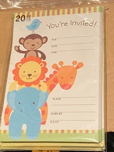 1 Pack of 20 American Greetings Baby Shower Invitations Jungle Animals *NEW* p1 - Picture 1 of 4