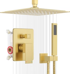 Shower Head System Gold, All Metal Ceiling Shower Faucet Set with Pressure Balan - Picture 1 of 9
