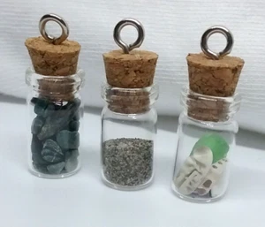 Wishing Bottle Pendants Filled with Seashells, Beach Glass, Sand Rocks Lot 3 - Picture 1 of 17