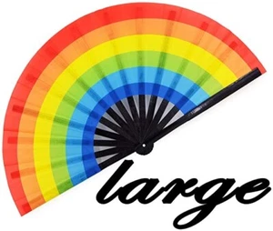 🌈Rainbow🌈 Large Rave Folding Hand Fabric Fan Foldable Clack Music Festival Edm - Picture 1 of 7
