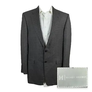 Hickey Freeman Sport Coat Blazer Mens 42L Gray Check Silk Cotton Wool - Picture 1 of 8