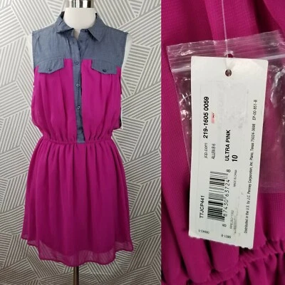 Nuevo Allen B. Vestido By Allen Schwartz Talla 10 Denim Gasa Sin Mangas Azul Jean Foto 1 de 4