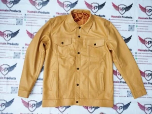 mens jacket japanese casual style natural cowhide winter slim fit leather jacket - Picture 1 of 8