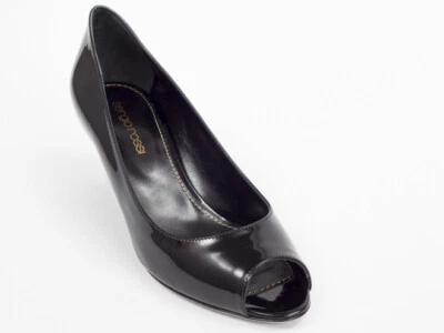 Nueva cuña Sergio Rossi charol negro talla 38,5 EE. UU. 8,5 Foto 1 de 4