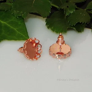 12 mm runder rosévergoldeter überbackener Cabochon (Kabine) Ohrring Fassung (ID# L2-26) - Bild 1 von 1