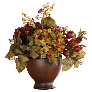 Autumn Hydrangea w/ Round Vase Table Centerpiece Decoration 12" - Picture 1 of 1