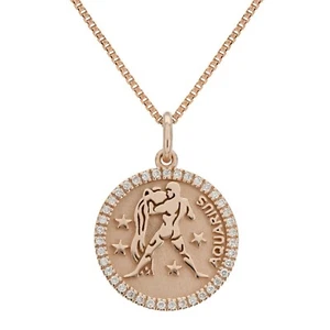 14k Yellow White or Rose Gold Diamond AQUARIUS Zodiac Sign Pendant Necklace 18" - Picture 1 of 18