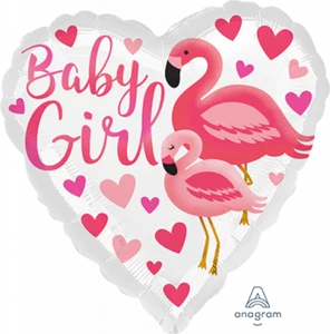 Flamingo Baby Girl (45cm) Heart Shaped Foil Balloon Baby Shower Decoration - Picture 1 of 1