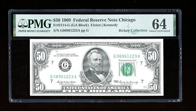 DBR 1969 $50 FRN Chicago Fr. 2114-G PMG 64 Serial G06961223A - Image 1 of 2