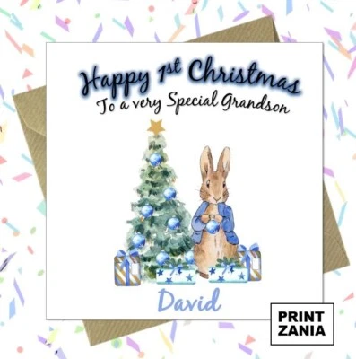 Personalised Babys First Christmas Peter Rabbit Card 1st Xmas Son Daughter ZDB - Image 1 of 4